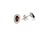 925 Sterling Silver Garnet & Diamond Halo Stud Earrings