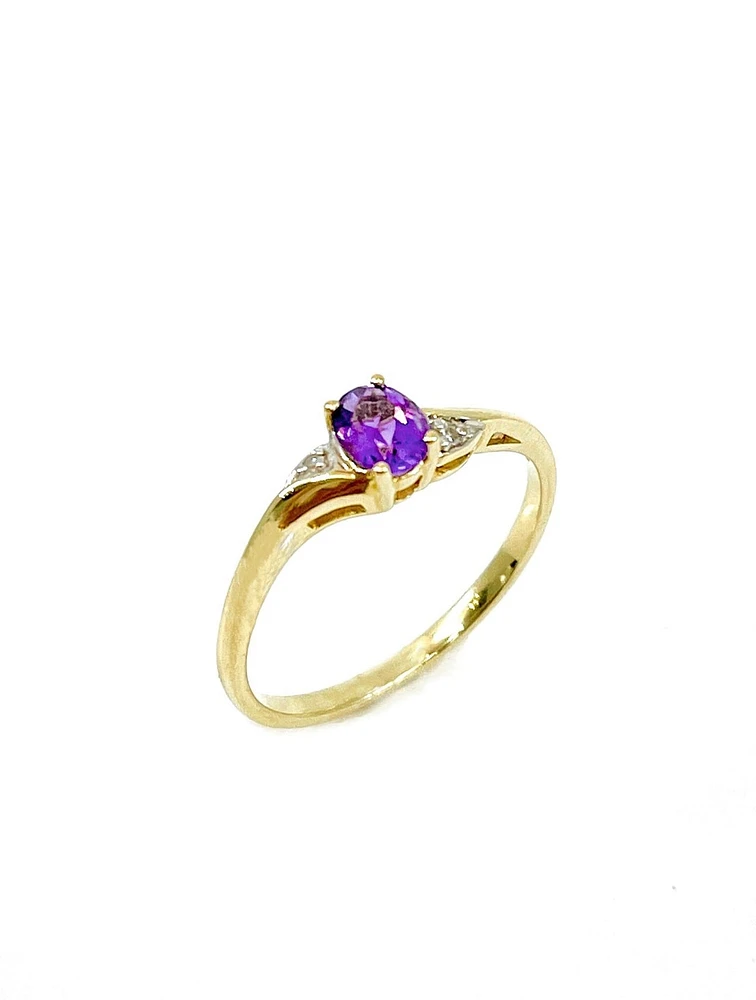 10K Yellow Gold 0.30cttw Genuine Amethyst & 0.01cttw Diamond  Ring, size 6.5