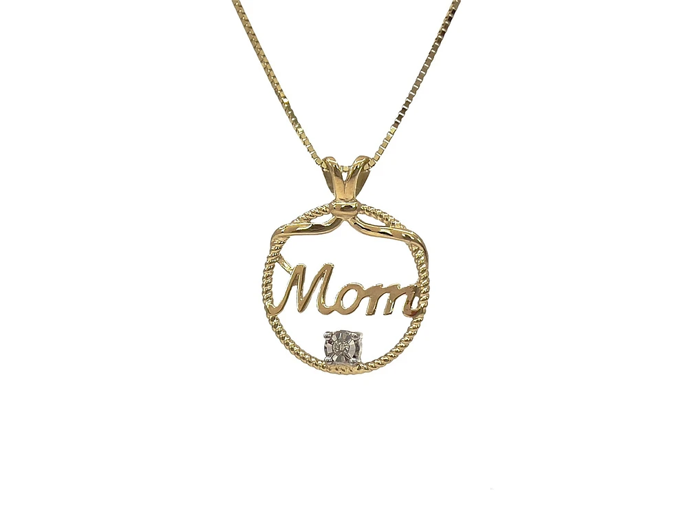 10K Yellow Gold 0.02cttw Diamond MOM Necklace - 18"