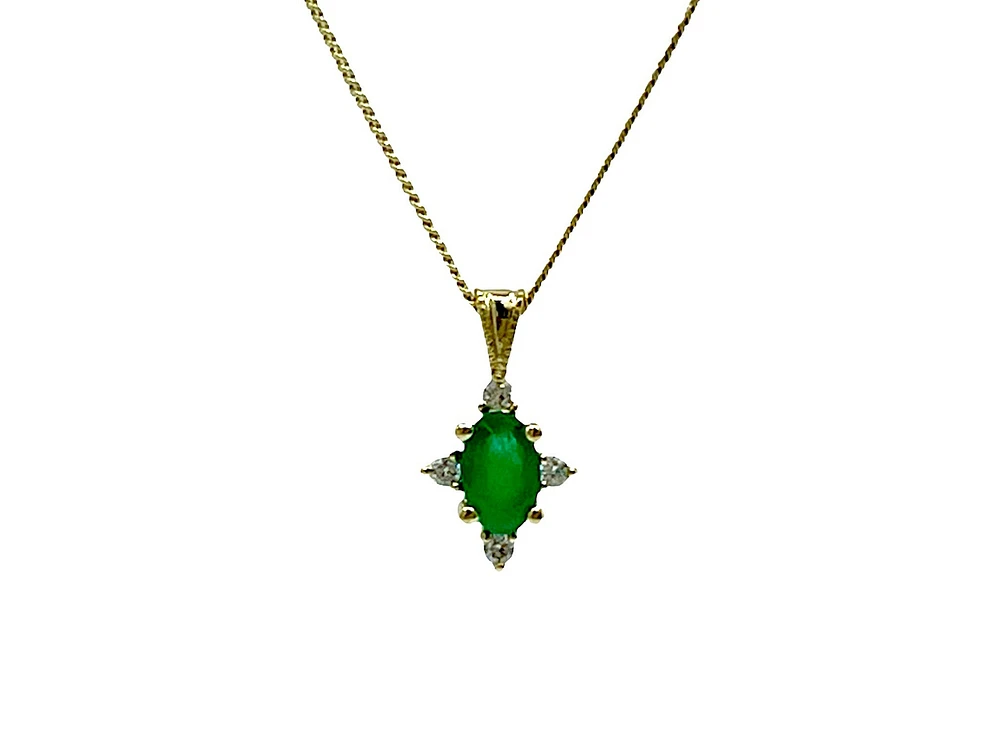 10K Yellow Gold 5x3mm Emerald and 0.03cttw Diamond Pendant