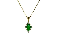 10K Yellow Gold 5x3mm Emerald and 0.03cttw Diamond Pendant