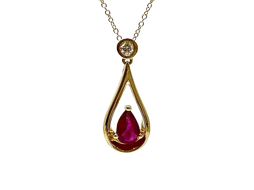 10K Yellow Gold 0.45cttw Ruby and 0.055cttw Diamond Necklace, 18"