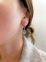 10K White Gold Genuine Blue Topaz & Diamond Earrings