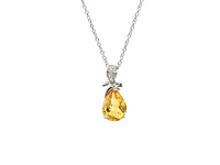 10K White Gold 8 x 6mm Citrine and 0.022cttw Diamond Pendant