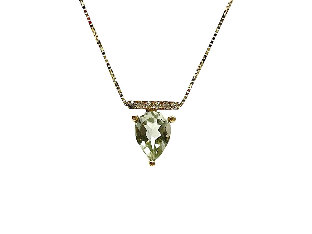 10K Yellow Gold 1.00cttw Green Amethyst (Prasiolite) and 0.042cttw Diamond Necklace, 18"