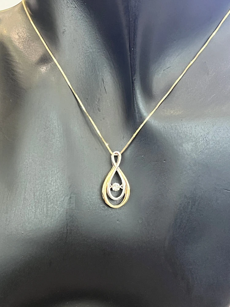 10K Yellow and White Gold 0.10 cttw Diamond Pulse Pendant, 18"