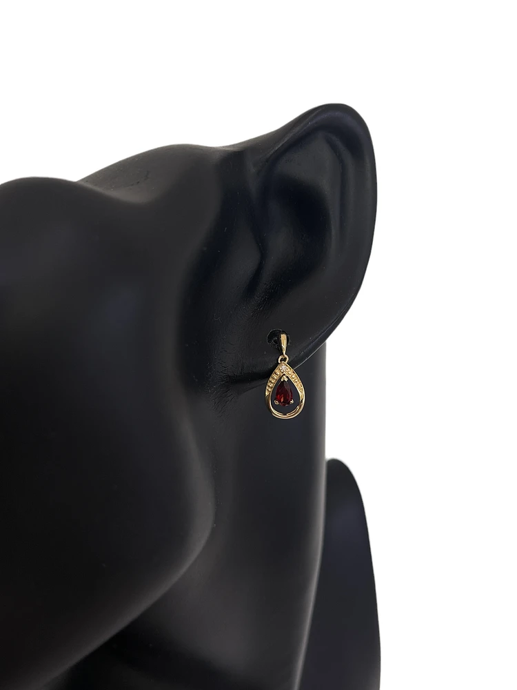 10K Yellow Gold Garnet and Diamond Dangle Earrings with Butterfly Backings