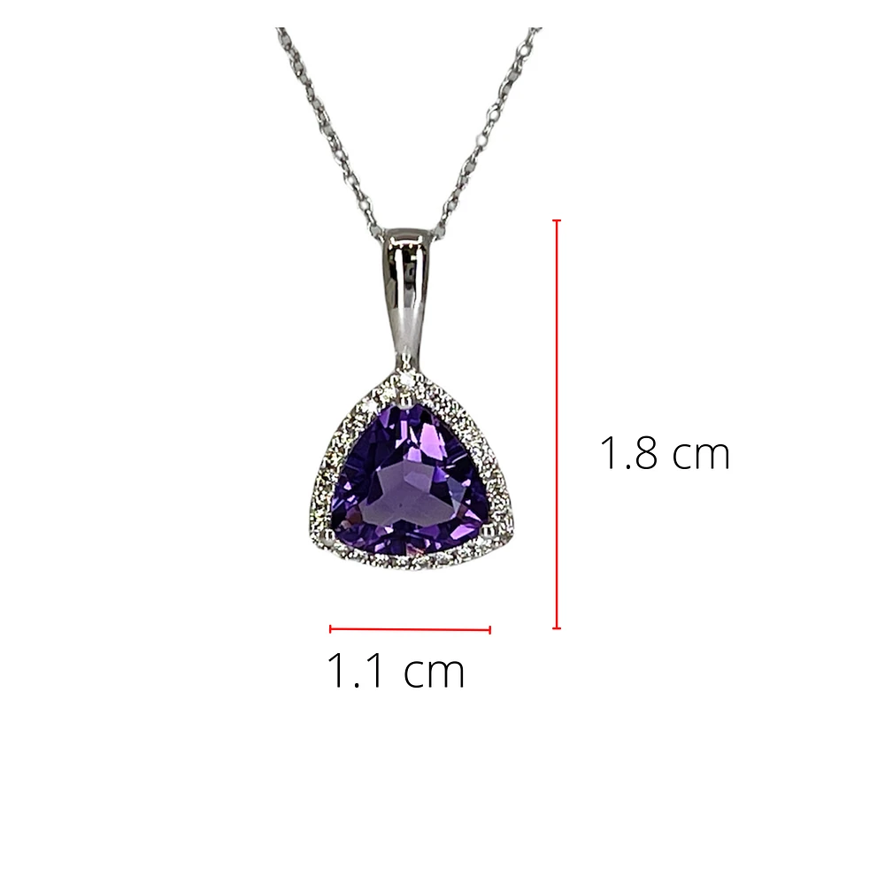 10K White Gold 1.62cttw Genuine Amethyst and 0.135cttw Diamond Pendant, 18"