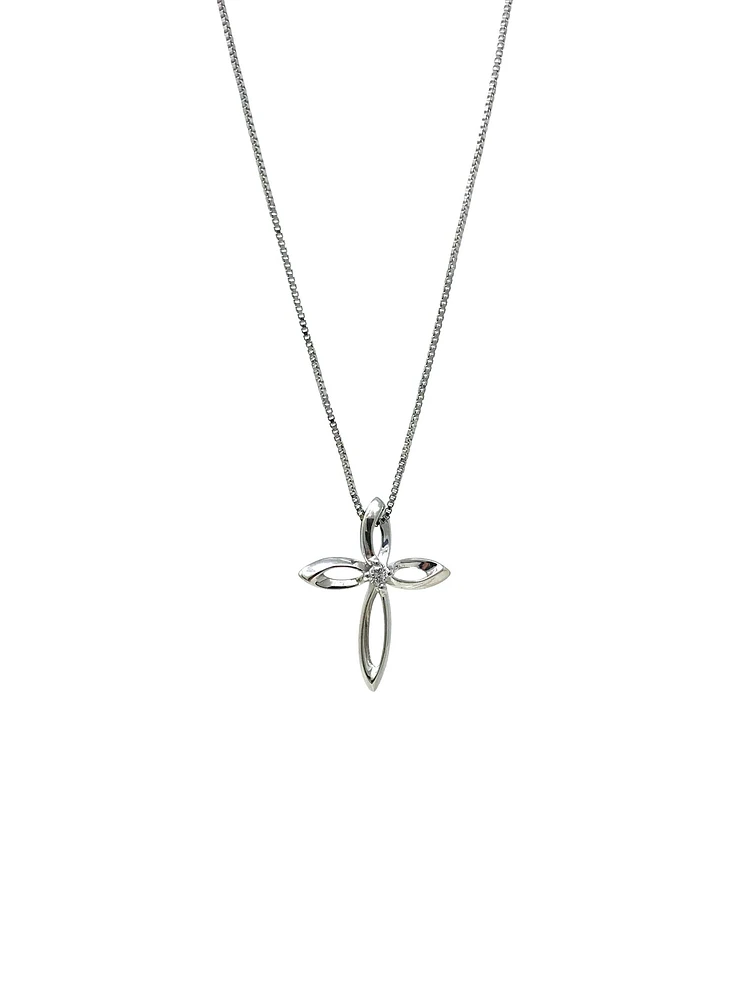 Diamond Cross Silver Necklace