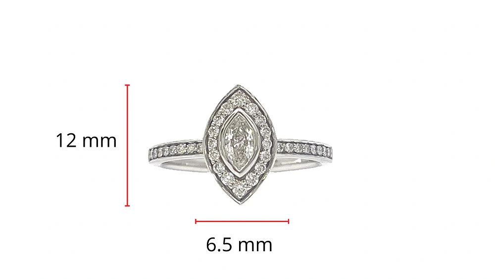 10K White Gold 0.18cttw Marquise Cut Diamond Halo Engagement Ring, size 6.5