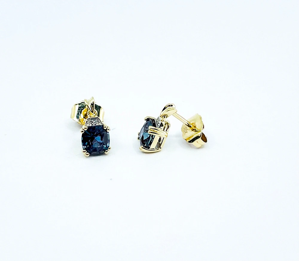 10K Yellow Gold Created Alexandrite and Diamond Earrings