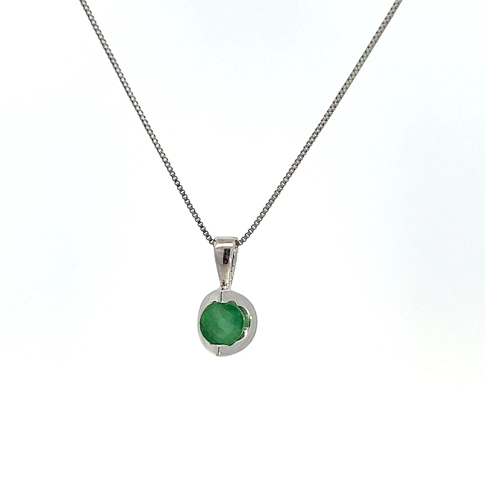 10K White Gold Emerald Pendant, 18"