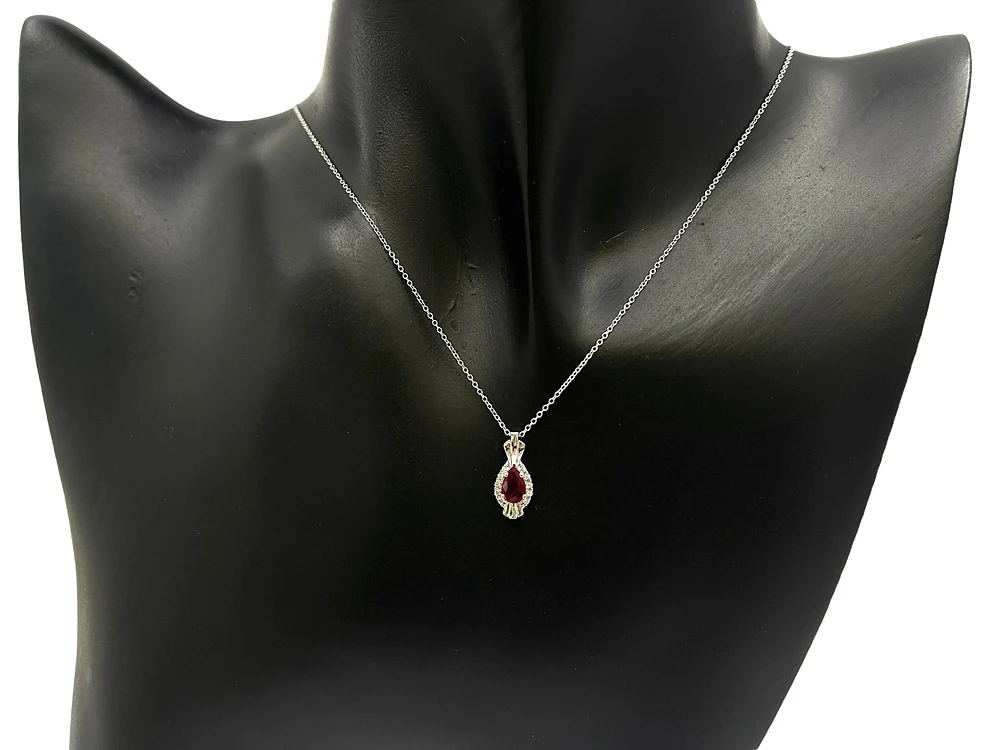 10K White Gold Ruby and Diamond Pendant, 18"