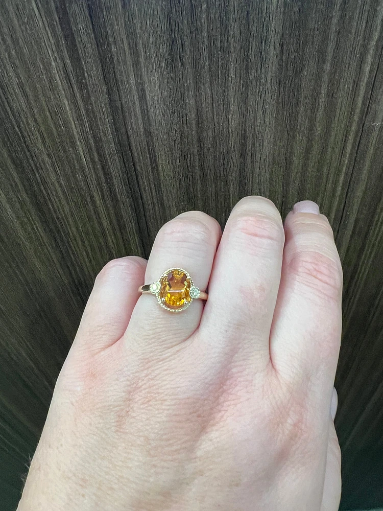 10K Yellow Gold  Citrine and Diamond Ring - Size 7