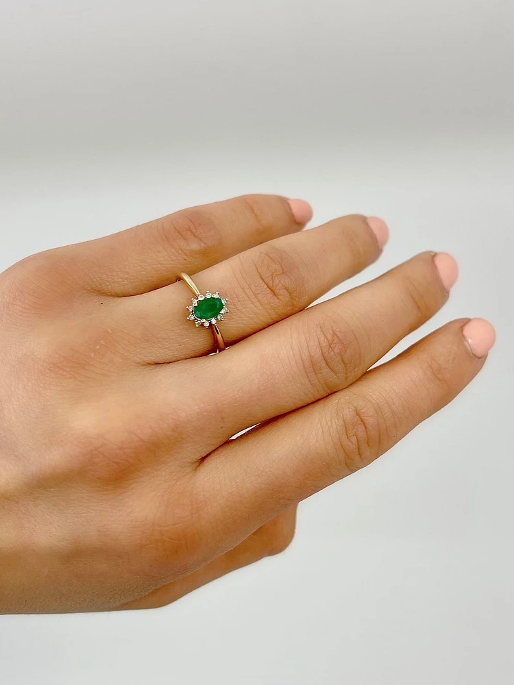 10K Yellow Gold Genuine Emerald & Diamond Ring