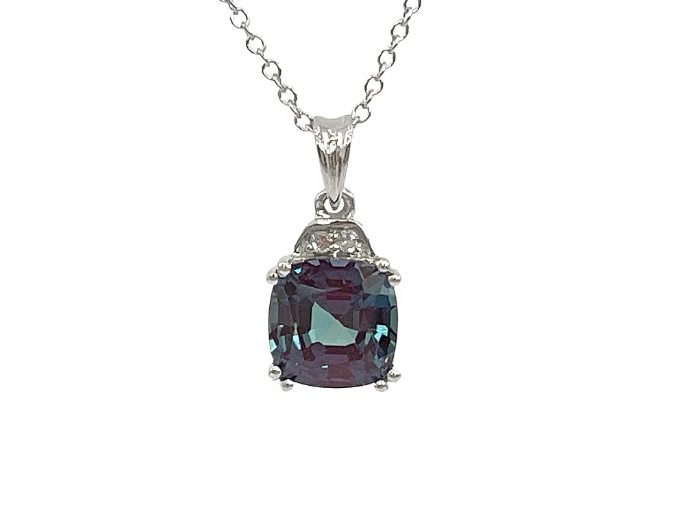 10K White Gold 1.00cttw Created Alexandrite & 0.01cttw Diamond Pendant, 17"