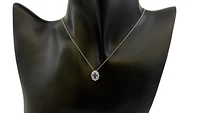 10K White Gold Tanzanite and Diamond Antique Halo Necklace, 18"