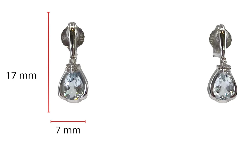 10K White Gold 0.70cttw Genuine Aquamarine Pear Cut & 0.03cttw Diamond Stud / Dangle / Drop Earrings