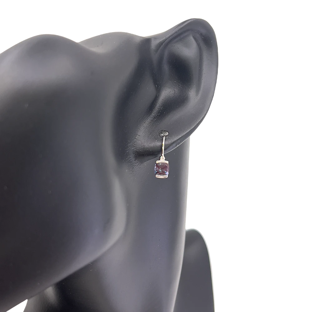 10K White Gold 5mm Cushion Cut Created Alexandrite and 0.01cttw Diamond Earrings