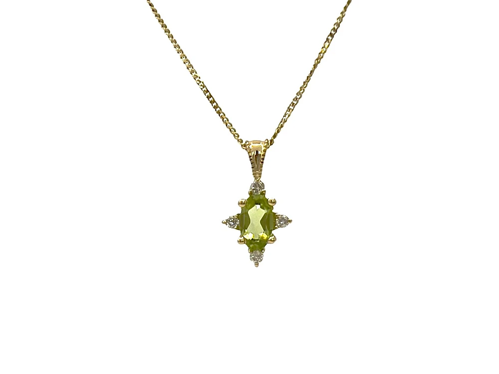 10K White Gold 0.16cttw Peridot and 0.03cttw Diamond Pendant, 18" Box Chain