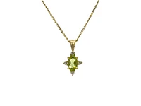 10K White Gold 0.16cttw Peridot and 0.03cttw Diamond Pendant, 18" Box Chain