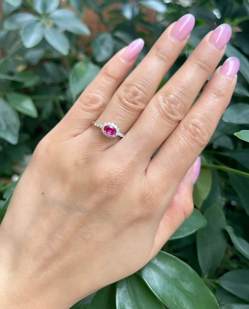 14K White Gold Genuine 0.50cttw Ruby and 0.35cttw Diamond Ring, size 7