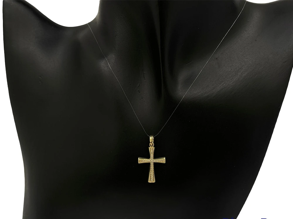 10K Yellow Gold Cubic Zirconia Cross - 25mm x 15mm
