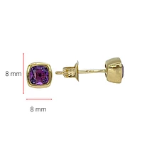 10K Yellow Gold 0.60cttw Cushion Cut Amethyst Bezel Set Stud Earrings