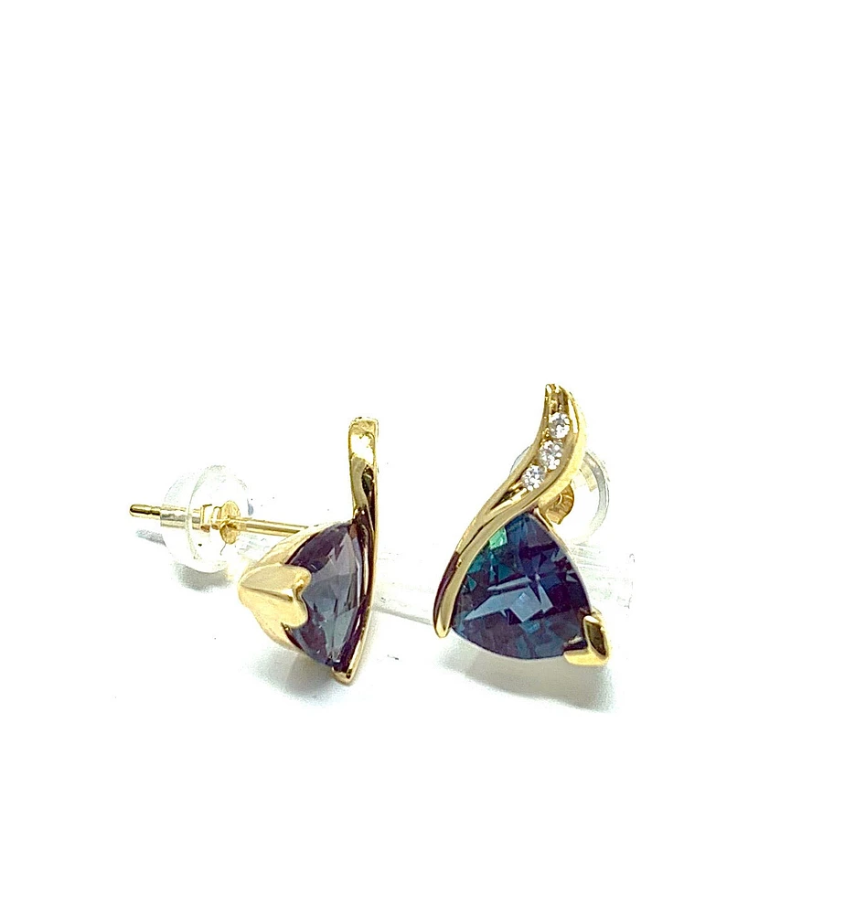 10K Yellow Gold Created Alexandrite & 0.06cttw Diamond Earrings