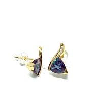 10K Yellow Gold Created Alexandrite & 0.06cttw Diamond Earrings