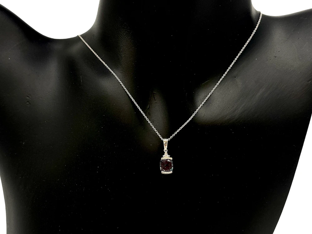 10K White Gold 6mm Cushion Cut Created Alexandrite & 0.007cttw Diamond Pendant, 17"