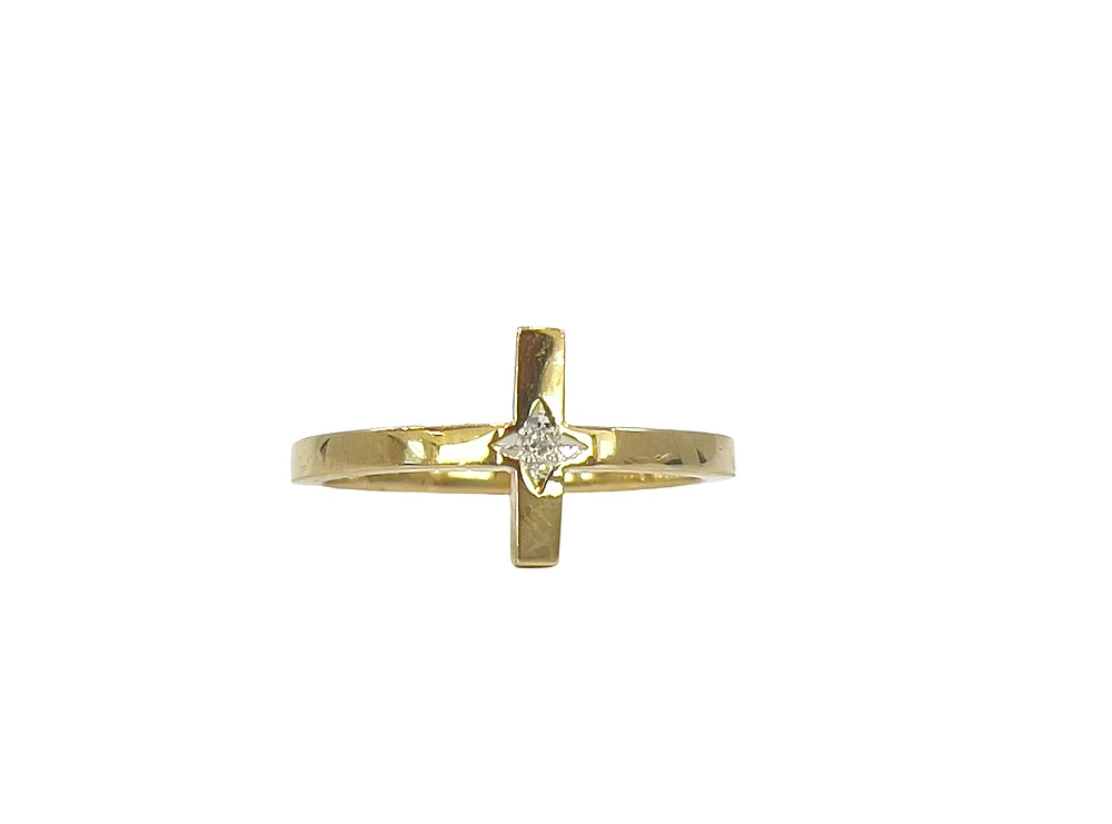 10K Yellow Gold 0.01cttw Diamond Cross Ring, size 6