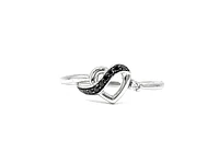 10K White Gold 0.04cttw Treated Black Diamond and 0.04cttw White Diamond Heart Ring, Size 6.5