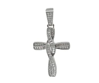925 Sterling Silver Rhodium Plated Hip Hop Baguettes Cubic Zirconia Cross Pendant - 46mm x 25mm