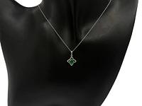 10/14K White Gold Emerald and Diamond Pendant, 18"