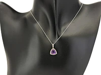 10K White Gold 1.62cttw Genuine Amethyst and 0.135cttw Diamond Pendant, 18"