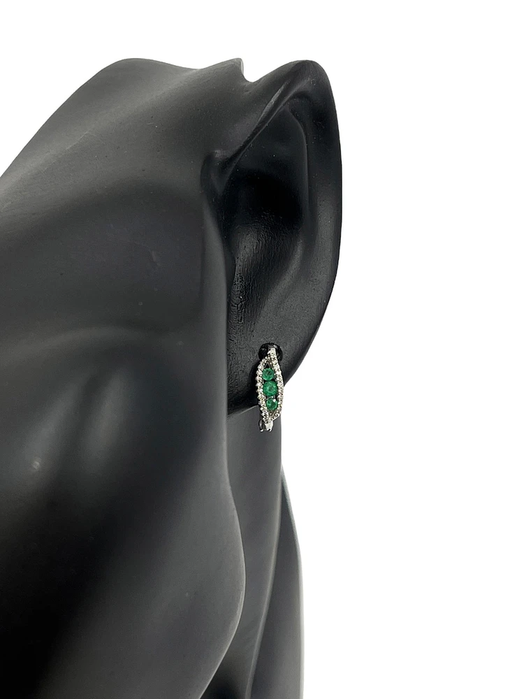 10K White Gold 0.20cttw Genuine Emerald & 0.12cttw Diamond Earring