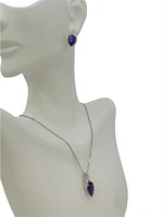 10K White Gold 10 x 6mm Genuine Amethyst and 0.07cttw Diamond Earrings