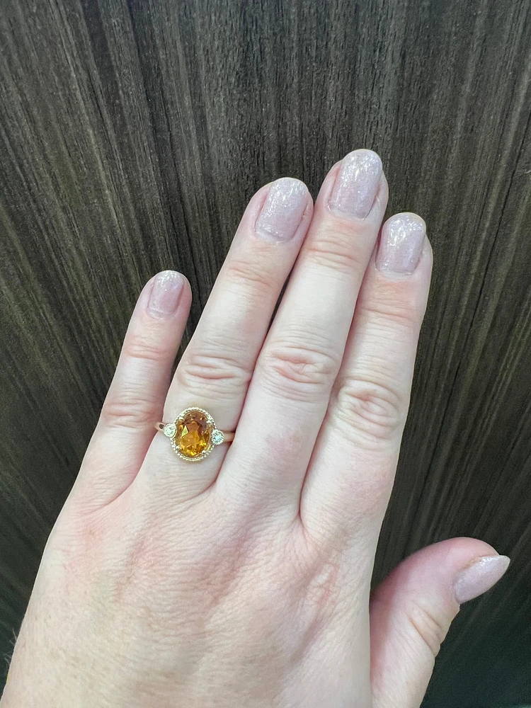 10K Yellow Gold  Citrine and Diamond Ring - Size 7