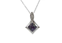 10K White Gold 0.85cttw Created Alexandrite & 0.015cttw Diamond Pendant, 17"