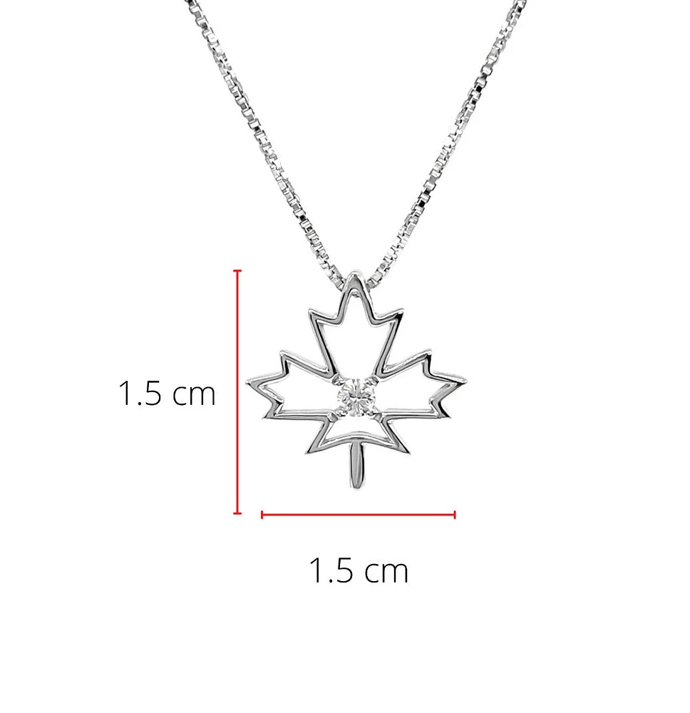Sterling Silver Canadian Diamond Maple Leaf Pendant, 18"