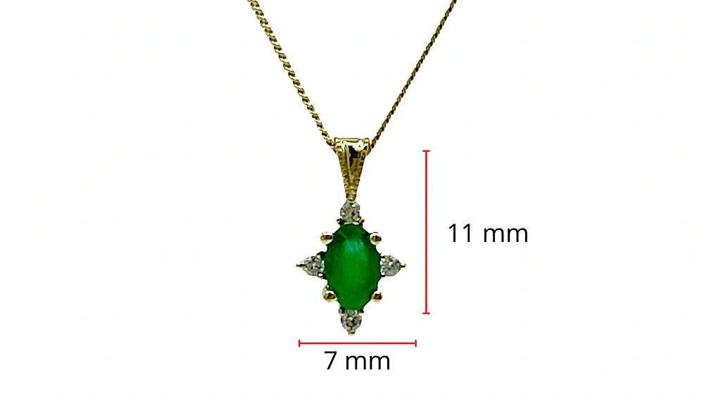 10K Yellow Gold 5x3mm Emerald and 0.03cttw Diamond Pendant