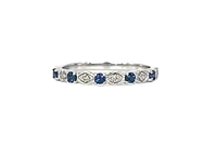 10K White Gold Round Cut Sapphire and 0.05cttw Diamond Stack Ring - Size 7