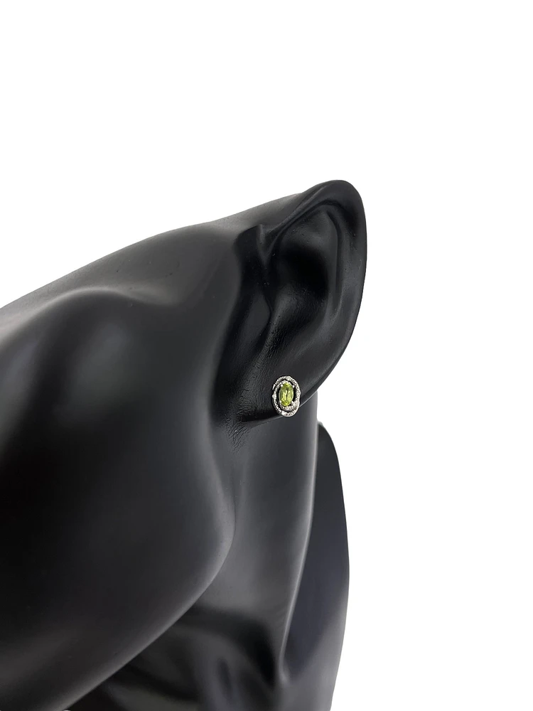 925 Sterling Silver Peridot & Diamond Earrings