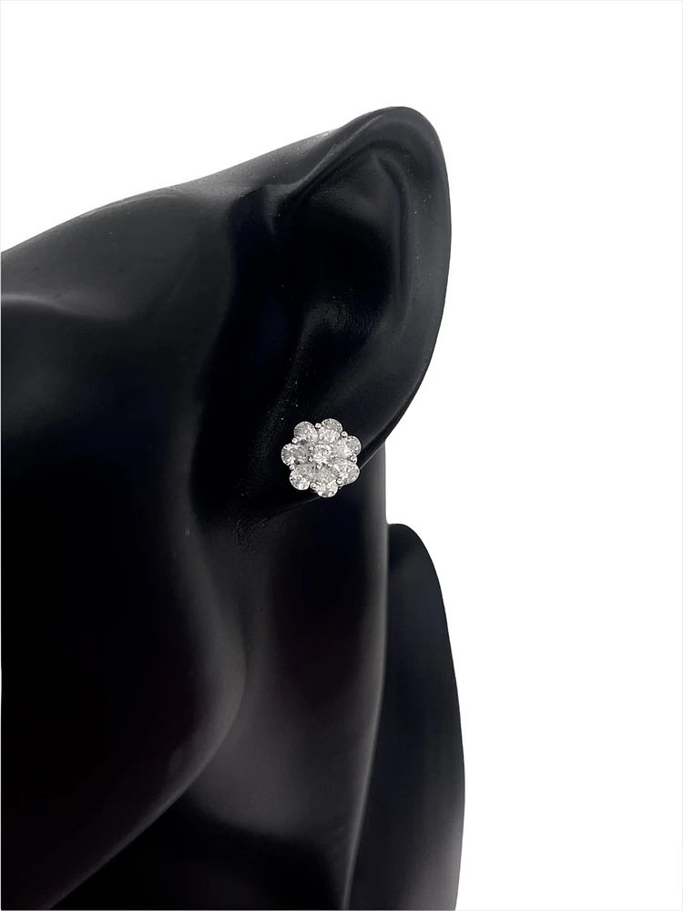 925 Sterling Silver Cubic Zirconia Floral Stud Earrings - 10.5mm