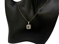 10K Rose Gold 8mm Cushion Cut Blue Topaz and 0.063cttw Diamond Pendant, 18"