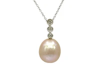 10K Gold Fresh Water Pearl and Diamond Necklace