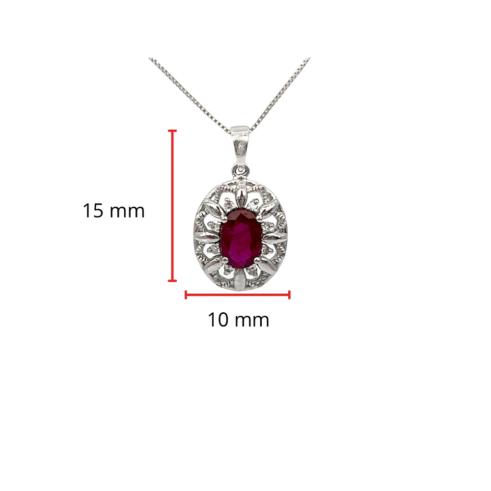 10K White Gold Ruby and Diamond Pendant, 18"