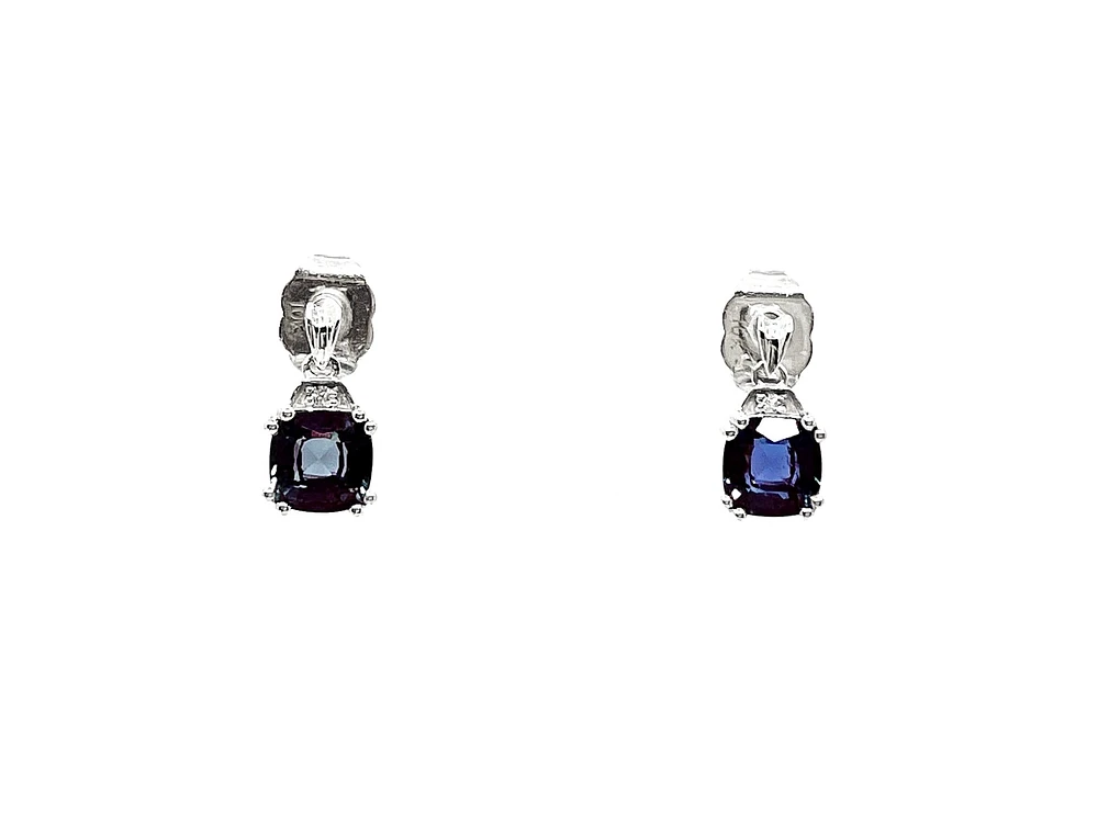 10K White Gold 6mm Cushion Cut Created Alexandrite and 0.01cttw Diamond Earrings