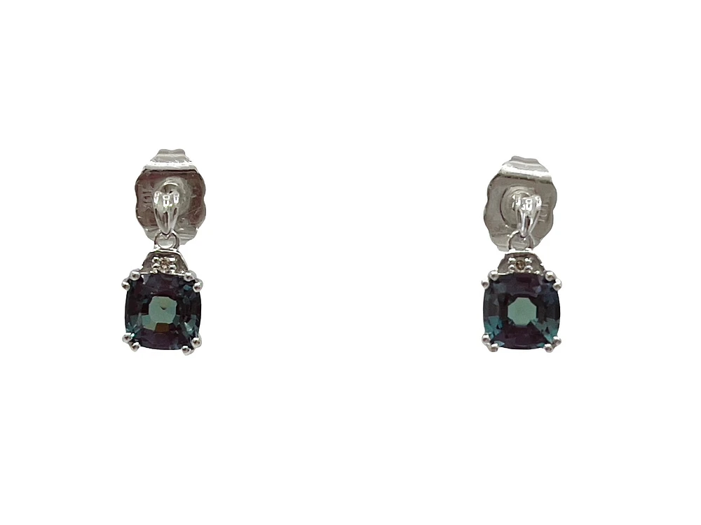 10K White Gold 6mm Cushion Cut Created Alexandrite and 0.01cttw Diamond Earrings
